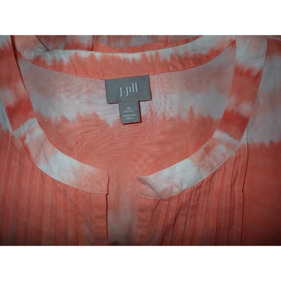 J.Jill Tunic Top Women M Orange Ombre Flowing Boho Top Roll Sleeve Pintuck casua - Picture 6 of 6
